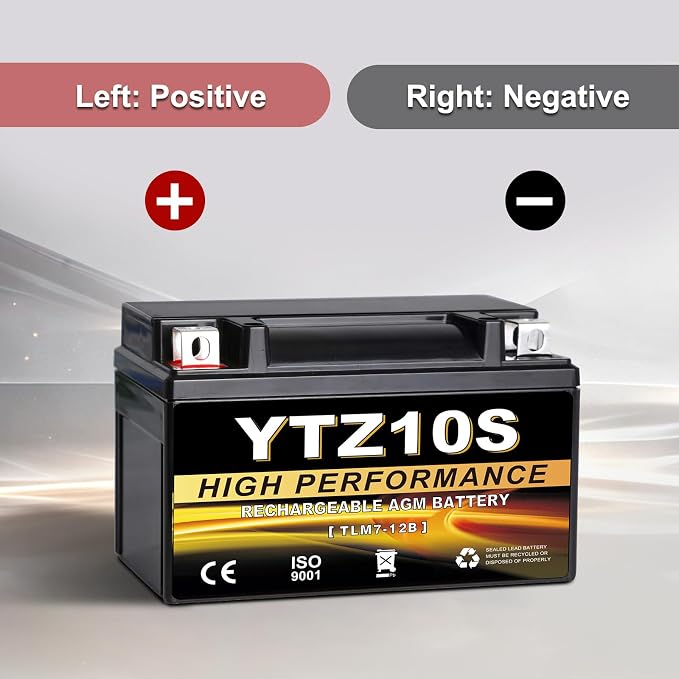 YTZ10S-BS 12V 9Ah AGM Sealed Motorcycle Battery, Maintenance-Free, Compatible with Yamaha Raptor, Honda CBR, BMW, Kawasaki, Suzuki