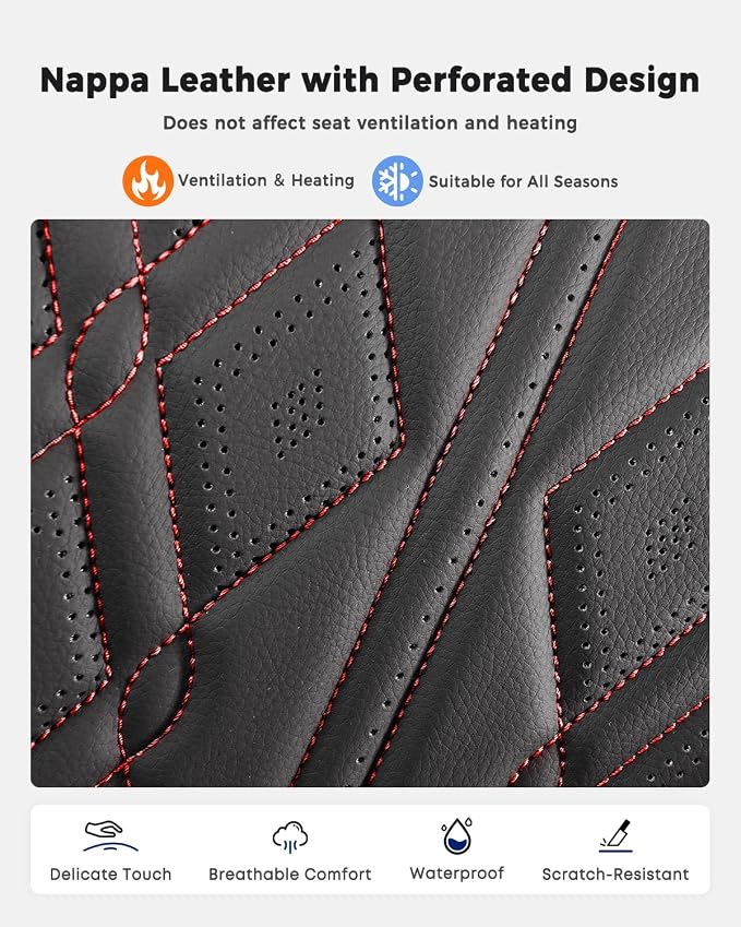 Huidasource Leather Back Row Seat Covers, Waterproof Rear Split Bench Car Seat Covers, Vehicle Seat Cushion Cover Protector Universal Fit for Most Cars Sedan SUV Pickup Truck(Back Row/Black&Red)