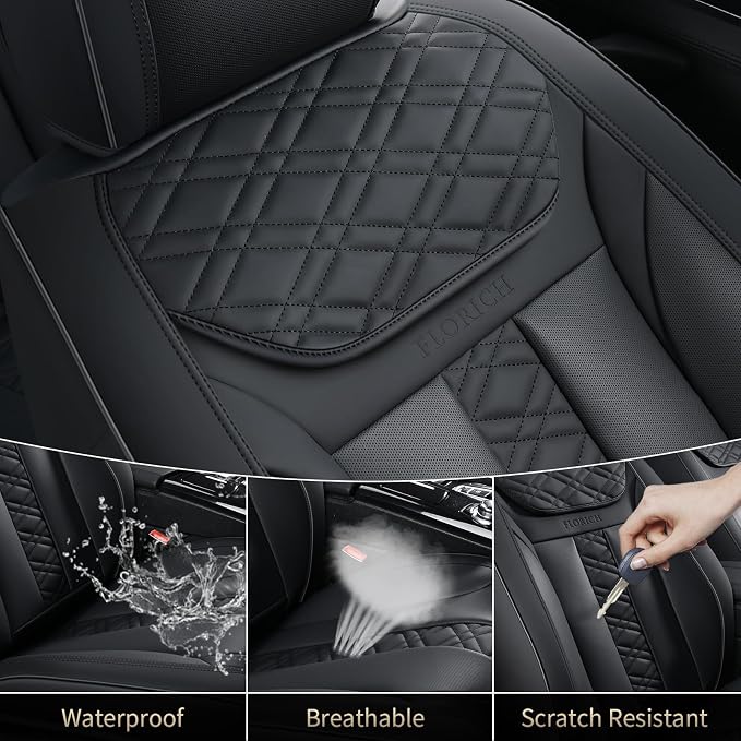 FLORICH Seat Covers, Front Seat Covers 2 PCs, Automotive Seat Cover for Cars, Luxury Leather Universal Seat Cover Accessories Fit for Most Cars SUV Truck Sedans(Black)