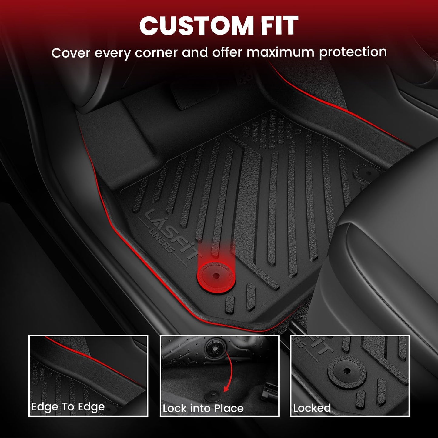 LASFIT Floor Mats for Toyota Tacoma 2005-2011 Access Cab Auto Trans, All Weather Custom Fit Floor Liner for Tacoma Second Row Optional with Center Storage Box,TPE Mats Front&Rear 2 Row, Black