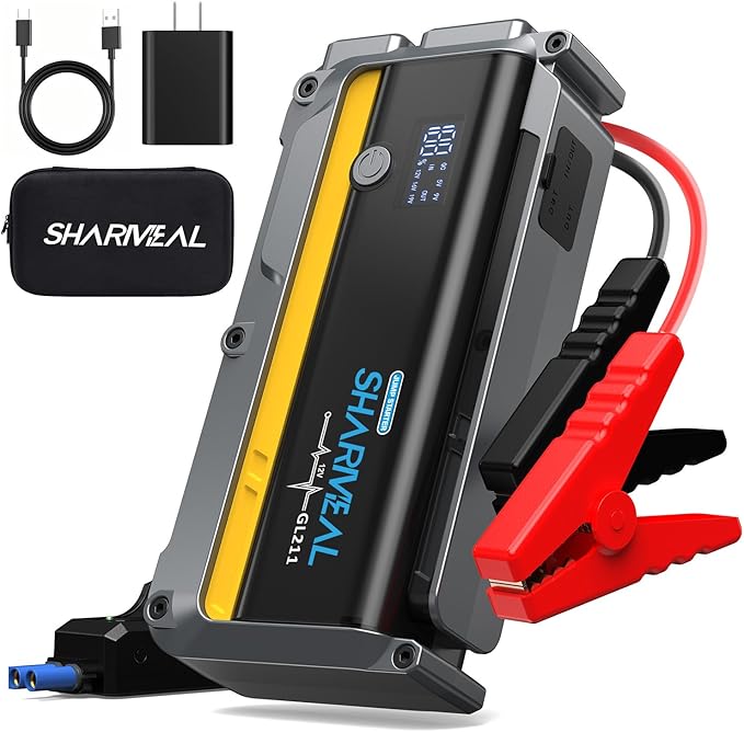 Sharmeal 7000A Car Battery Jump Starter, 12000mAh Car Jumper Starter Battery Pack for Up to All Gas & 12.0L Diesel Engines, 12V Portable Jump Box with 3 Modes Flashlight and Jumper Cable