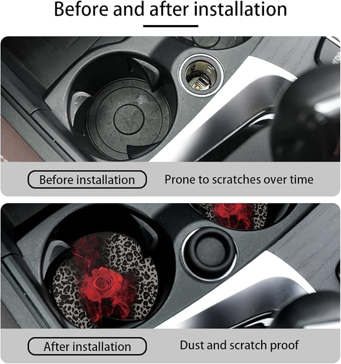 Howilath Red Rose Flowers Leopard Print Car Front Seat Covers, 10pcs Car Front Seat Covers/Steering Wheel Cover/Seatbelt Pads/Keychain/Armrest Cushion/Coasters Vehicle Seat Protector Accessories