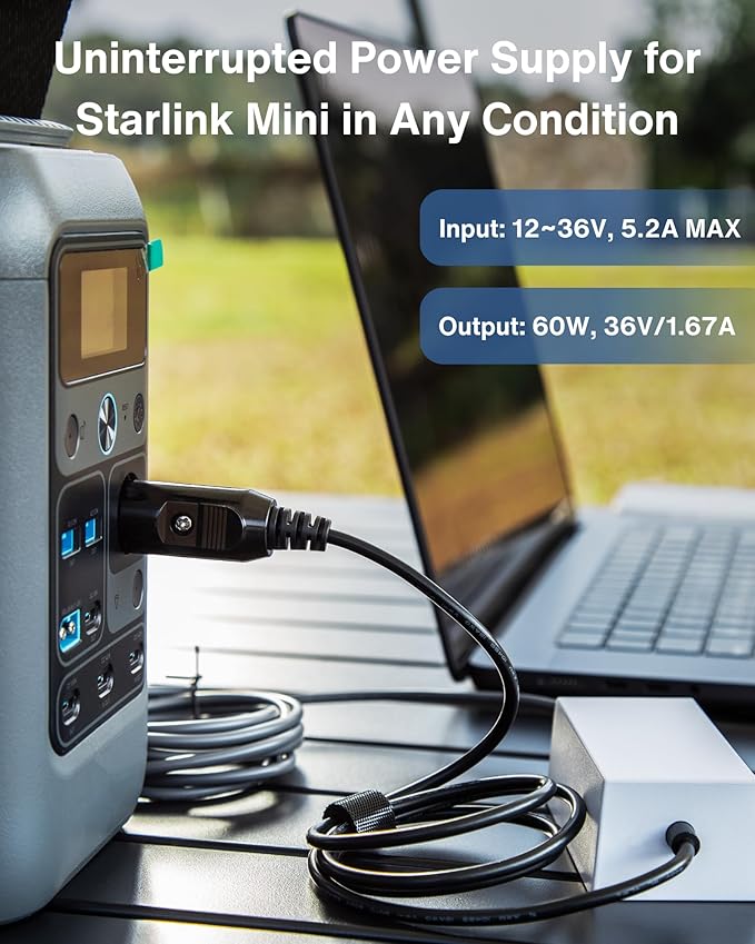 Car Charger to DC Female Adapter 60W Output for Starlink Mini, Compatible with 12V/24V/36V Cigarette Lighter and DC Waterproof Barrel Jack, Car Charger Converter for Car, RV, Truck, Boat