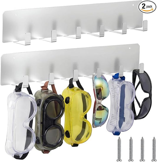 Blulu 2 Pack Aluminum Goggle Helmet Storage Rack Wall Mount 12 Hooks Goggle Organizer Hardware for Race Car Enclosed Trailer, Garage, Motorcycle Accessories