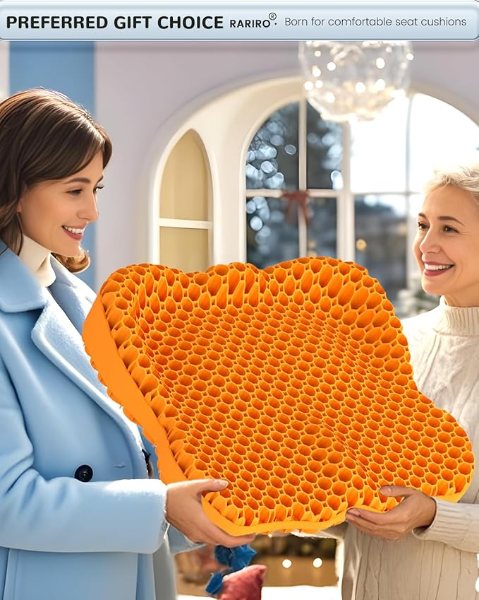 Thickened Gel Seat Cushion, Egg Gel Chair Pads for Wheelchair Pressure Coccyx Sciatica Pain Relief, Cooling Desk Seat Cushion for Kayak, Car, Office Chair Long Sitting[Orange-2.75"]