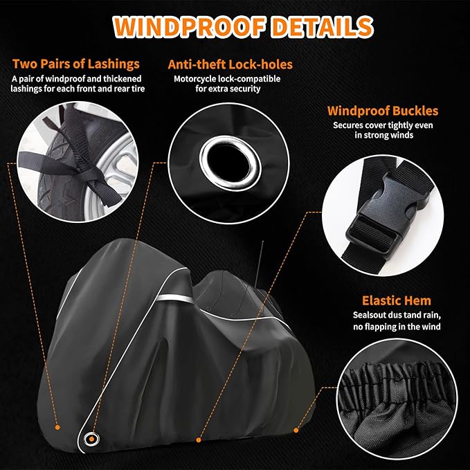 COVERVIN Motorcycle Cover with Side+Top Box Heavy Duty 420D Waterproof for Harley Davidson Ultra Ltd, Road Glide Ltd, Honda Gold Wing, Road Master, Indian, Indoor & Outdoor Storage Black