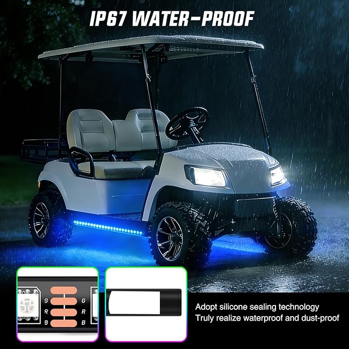Nilight 2PCS Golf Cart Underbody Lights Kit RGB Multi-Mode LED Neon Accent Lighting Lamp APP Remote Control Sound Active Music Sync IP67 Waterproof 12V-66V for EZGO Yamaha Club Car