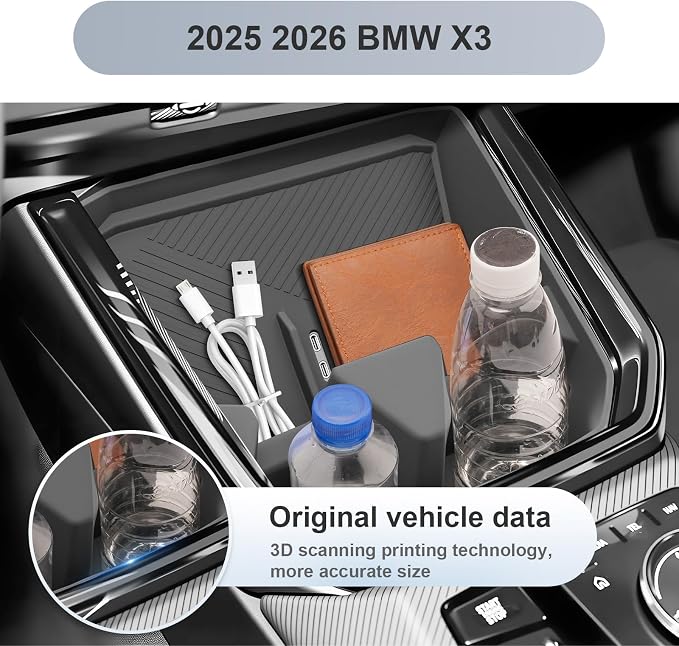 SKTU for 2025 2026 BMW X3 Center Console Organizer for 2025 2026 BM W X-3 (30 xDrive/M50 xDrive) Cup Holder Console Tray BMW X3 2025 2026 Accessories Rubber Insert Glove Pallet Organizer