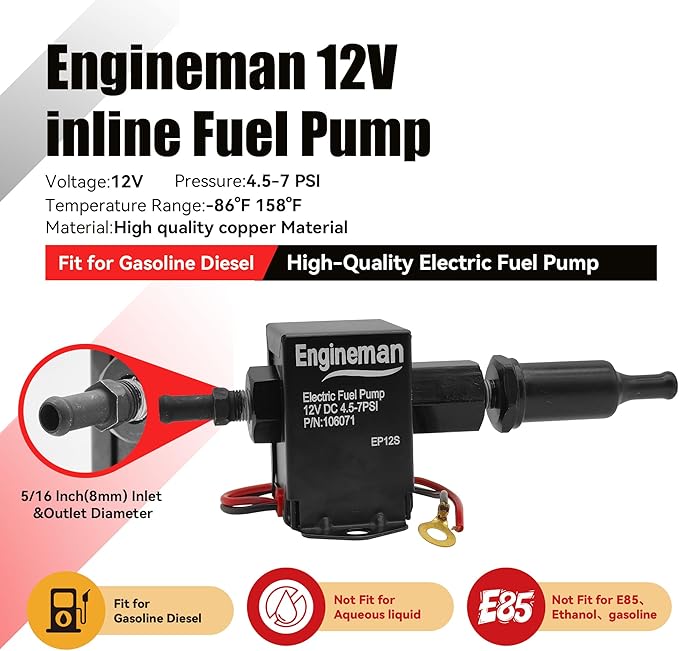 Universal Electric Fuel Pump Kit 12V 4.5-7psi Low Pressure Electric Fuel Pump With Installation Kit For Carburetor Gasoline or Diesel Engine EP12S