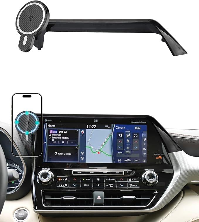 PZK Car Phone Holder for Toyota Highlander Hybrid Lmited/Platinum 2020-2024 2025 Accessories Only for 12.3-inch Screen Magnetic 15W Fast Wireless Charger Car Phone Mount (Not Fit 8-Inch L/LE/XLE)