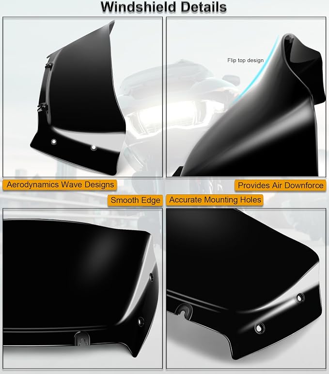 9" Wave Windshield Windscreen Wind Splitter Compatible with Harley Davidson CVO Road Glide FLTRXSE 2023-up, CVO Road Glide ST FLTRXSTSE 2024-up, Road Glide FLTRX 2024-up (Black)