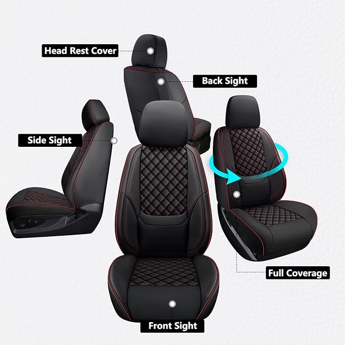 F150 Seat Covers 2015-2026 Front Pair, Truck Interior Sets with Lumbar Support Custom Fit for Ford F150 2015-2026, F250/F350/F450 2017-2026 Super Duty Crew Cab XLT XL Lariat Platinum,BlackRed