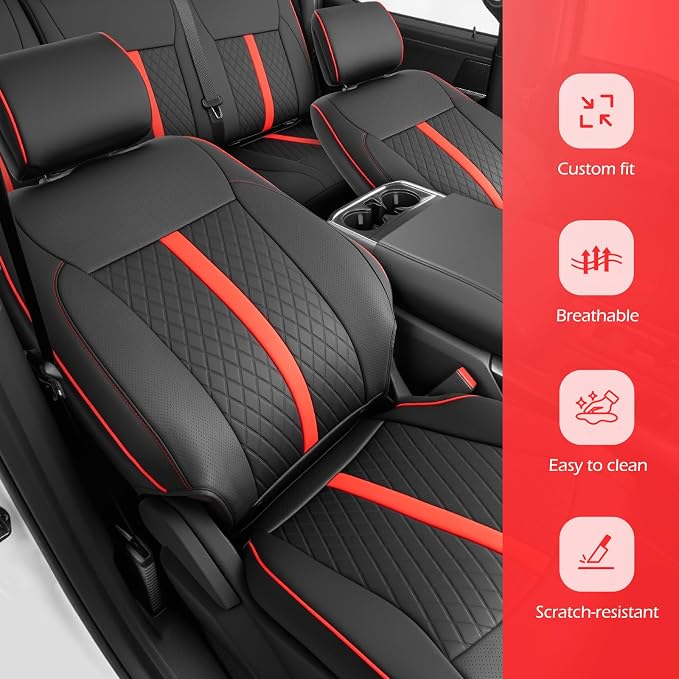TAPTES Car Seat Covers Custom Fit for Ford F150 2015-2026, Only Front Row Set Leather Waterproof Protector Trucks Pickup Seat Cushion for F-150 SuperCrew XL XLT Interior Accessories 6Pcs (Black & Red)