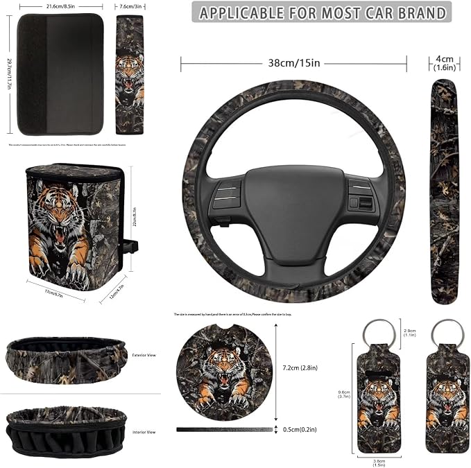 Fashion Tiger 12 Pack Car Seat Covers Full Set Steering Wheel Cover Seat Belt Cover Keychain Holder Chapstick Holder Universal Fit for Vehicles,Cars,Suvs,Vans,Sedans