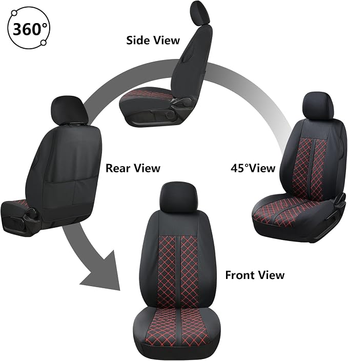 Truckiipa Toyota Tacoma Seat Covers Full Set, Waterproof Leather Seat Covers Fit for 4th Gen 2024-2026 Toyota Tacoma Double Crew Cab SR SR5 Limited TRD Sport/Off Road, Full Set, Black&Red