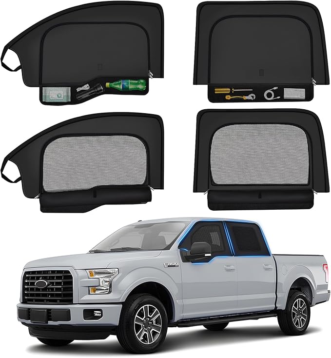 ZATOOTO Car Window Shades for Ford F-150 2021-2024 Car Window Covers Blackout | Double-Layer with Zipper | Airflow and Privacy F-150 Window Screen with Storage Bag for Camping Napping Traveling