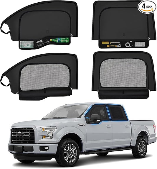ZATOOTO Car Window Shades for Ford F-150 2021-2024 Car Window Covers Blackout | Double-Layer with Zipper | Airflow and Privacy F-150 Window Screen with Storage Bag for Camping Napping Traveling