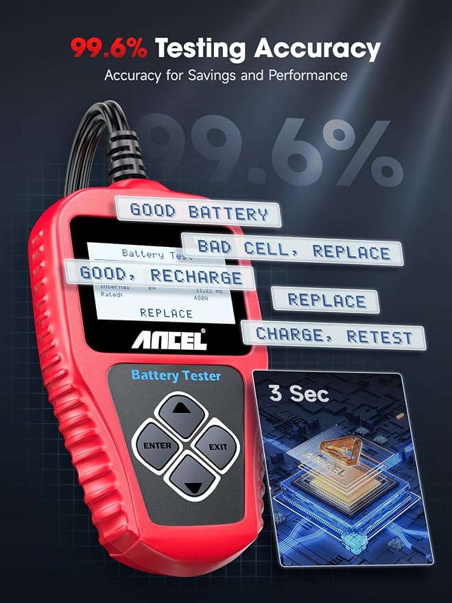 ANCEL BA101 12V Car Battery Tester - Digital Automotive Batteries & Alternator Diagnostic Tool with Protective Large case