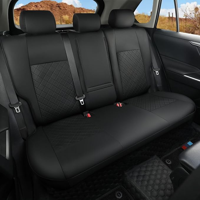 GIANT PANDA Custom Fit Rear Bench Back Seat Cover for Toyota Corolla 2020 2021 2022 2023 2024 Hybrid (LE,SE,XLE), Luxury Seat Covers for car, Faux Leather Polyester Fiber Interior Cover in Black