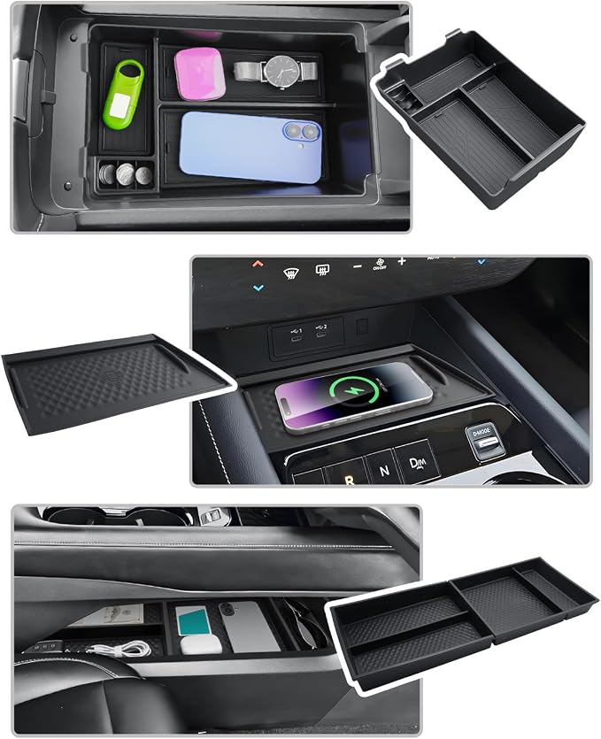 CDEFG 4Pcs for 2025 2026 Murano Center Console Organizer for 2025 2026 Murano Accessories Middle Console & Lower Console Organizer Tray Armrest Storage Box & Wireless Charging Cover