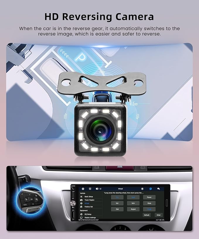 Car Stereo Single Din Wireless Carplay 6.9 inch Touch Screen Android Auto, Rimoody Car Radio with Bluetooth 5.2 Mirror Link FM/EQ USB/AUX/TF/SWC/MIC Car Audio Receiver with Backup Camera