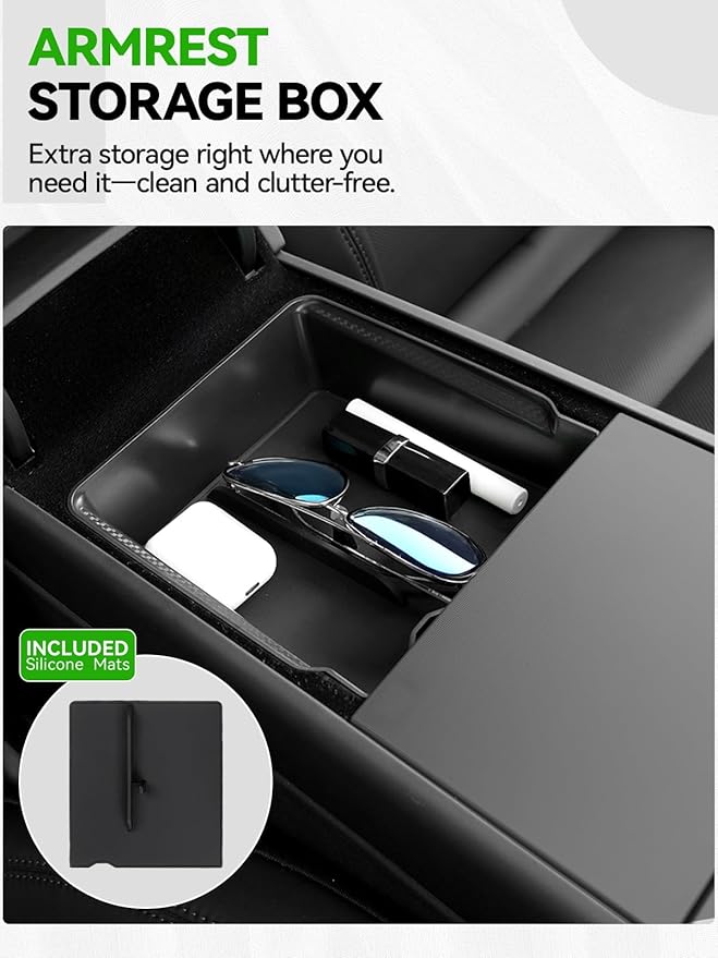 9PCS Center Console Organizer Tray for 2024 2025 2026Tesla Model 3 Accessories, Armrest Hidden Storage Box CupHolder Charger Pad for Tesla Model 3 Highland