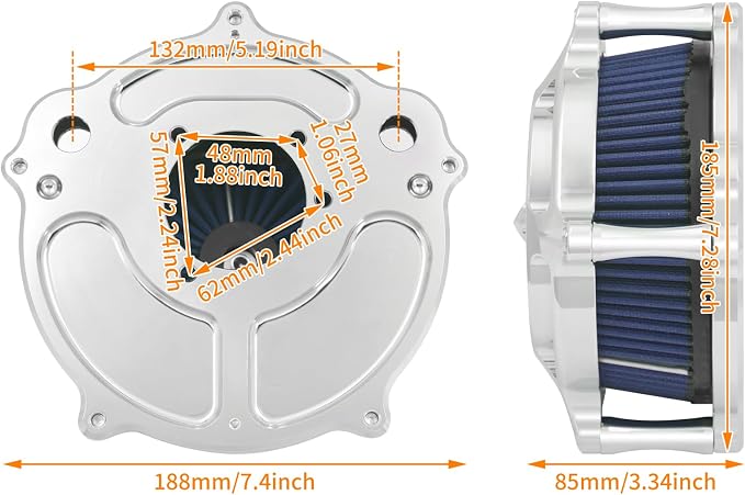 Air Cleaner Filter Aluminum Fit for Harley Touring Road King Street Glide Softail Sportster Dyna (Chrome Housing Blue Element, A For Sportster XL 04-22)