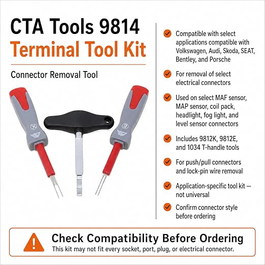 CTA Tools 9814 Terminal Tool Kit, Connector Removal Tool Compatible with Volkswagen, Audi, Skoda, SEAT, Bentley and Porsche Push/Pull Connectors