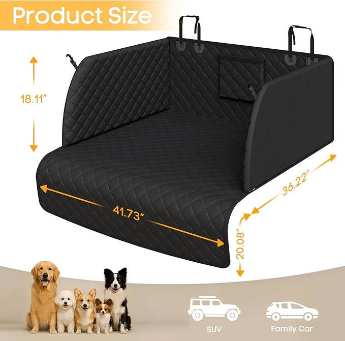 PETICON SUV Cargo Liner for Dogs, Waterproof Trunk Cover with Cushioned Sides to Protect Pet, Full Coverage Non-Slip Seat Cover for SUVs with Bumper Flap Protector