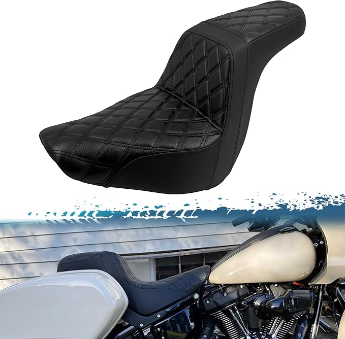 One-Piece Driver Passenger Seat Motorcycle 2-Up Seat Fit for Harley Sport Glide FLSB Low Rider FXLR FXLRS FXLRST 2018-later (Black Stitching)