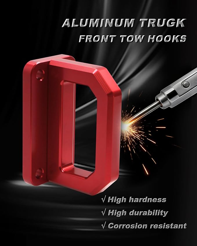 Front Tow Hooks, D-Ring Shackle Compatible with 2003-2018 Ram 2500 3500 2WD & 4WD - Replace OEM 68171791AA, 52020587AB (Red)