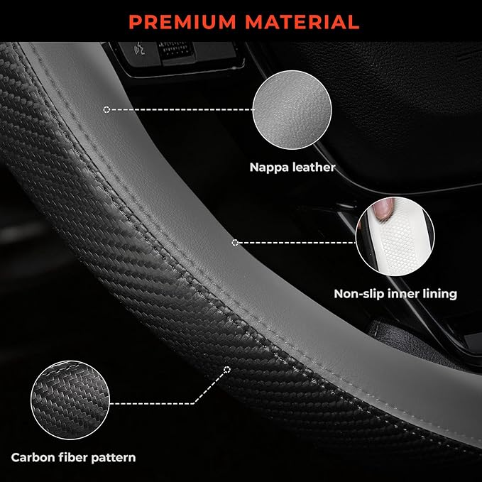 Steering Wheel Cover for Honda CRV Accord Civic HRV Pilot Odyssey, Standard Size 14.5-15" (Gray)