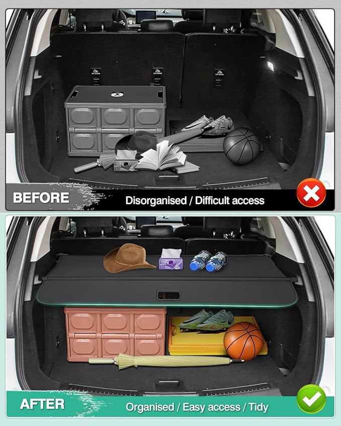 Powerty Retractable Cargo Cover for or 2020-2023 Lincoln Aviator Base 3.0 L (JUST for 7-Seater), Canvas Texture Trunk Cover Privacy Screen Rear Security Shade for Aviator Accessories