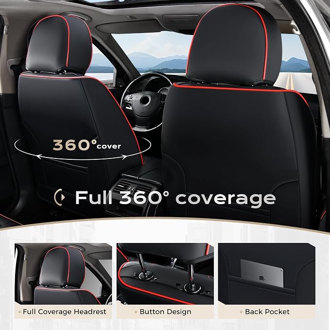 Coverado Car Seat Covers Full Set, Seat Covers for Cars, Front Seat Covers and Back Seat Cover Waterproof Leather Automotive Seat Cover, Universal Car Interior Protectors Cushion for Most Cars