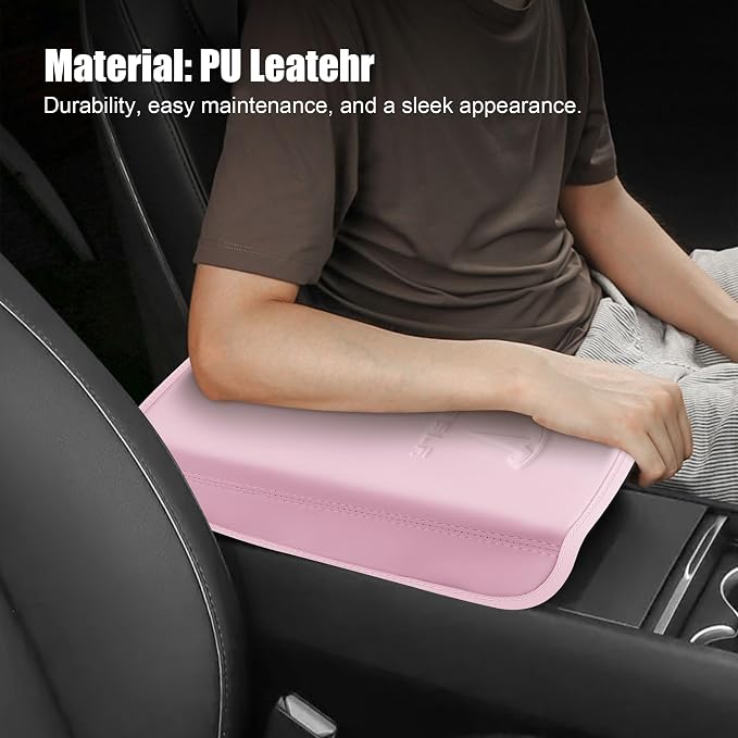 Center Console Leather Armrest Cover Designed for Tesla Model 3 Highland 2024-2027/Model Y Juniper 2025-2027 Refresh,Center Console Accessories for Model 3/Y Interior Accessories 2026 Pink