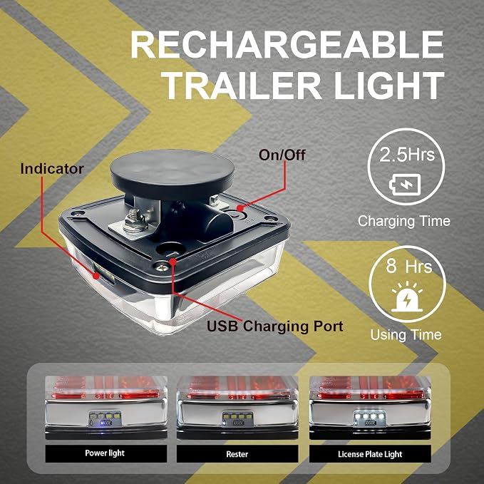 Agrieyes Halo Wireless Trailer Lights, 2 Mounting Options Magnetic Trailer Light for Towing, Portable LED Tow Lights Kit for Trucks, Boat, RV Silver and Red