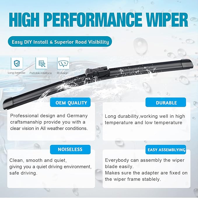 OEM Windshield Wiper Blades Replacement for Jaguar F-Pace 2018 2019 2020 2021 2022 Maserati Levante 2017-2022, All Weather Original Factory Quality Front & Rear Wipers Set 26"+18"+13" (Pack of 3)