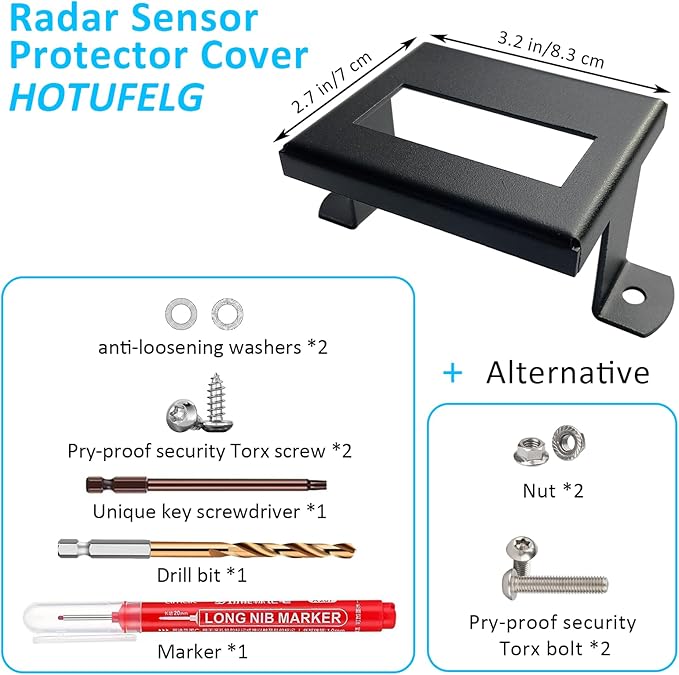 Compatible with Honda CR-V (2017-2022), Vehicle Front Radar Sensor Protector Cover with 2 Sets Anti-Theft Mounting Torx Screws, Screwdriver, Drill Bit, Marker,Car Radar Sensor Protection Steel Bracket