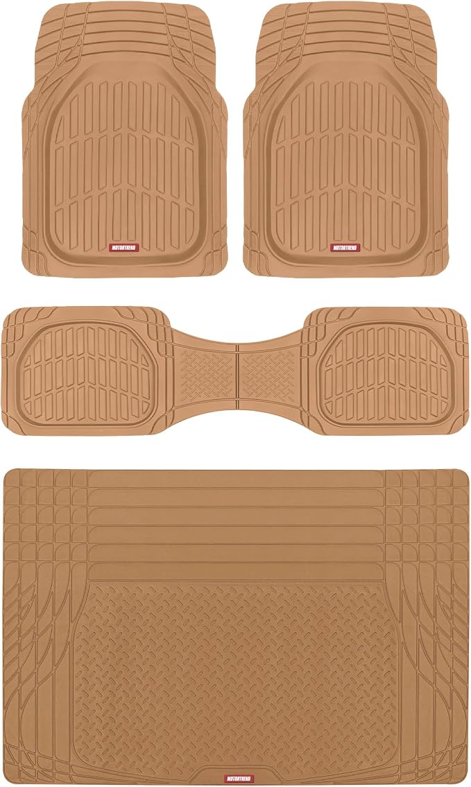 Motor Trend FlexTough Contour Heavy Duty Rubber Car Floor Mats with Cargo Liner - All Weather Full Set Front & Rear fits Most Cars Truck SUV, Automotive Floor Mats