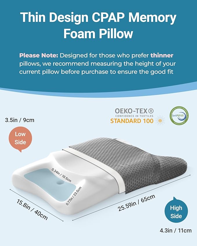 Elviros CPAP Pillow for Side Sleeping, HSA/FSA Sleep Apnea Memory Foam Pillow for All CPAP Masks Users to Reduce Air Leaks & Masks Pressure, Adjustable Height with Cooling Breathable Cover