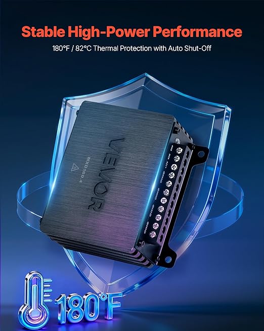 VEVOR 4 Channel Car Audio Amplifier 2 Ohm Stable Bridgeable Class D Full Range Amp Max Power 4 x 110W @ 4 Ohm / 4 x 160W @ 2 Ohm for Car SUV Truck Off-Road