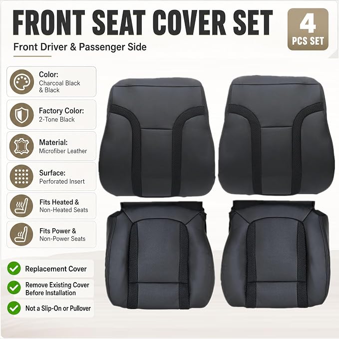 GXARTS 4PCS Driver and Passenger Side Bottom & Top Lean Back Replacemnet Perforated Leather Seat Cover Black Compatible with Ford F150 SVT Raptor 2010 2011 2012 2013 2014