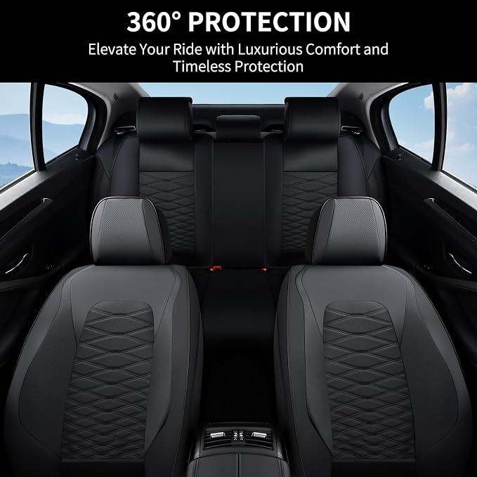 FLORICH Leather Seat Covers, Car Seat Covers Full Set, Car Seat Protector Waterproof, Front and Rear Seat Covers for Cars, Automotive Seat Covers Universal Fit for Most Cars SUV Truck - Black