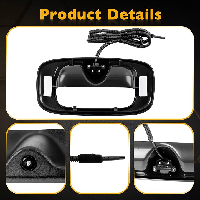 Gledewen Upgrade Metal Tailgate Handle with Backup Camera, with Bezel Trim Rod Clips, Compatible with 1999-2007 Chevy Silverado GMC Sierra 1500 2500 3500, Replaces#15997911 15228539