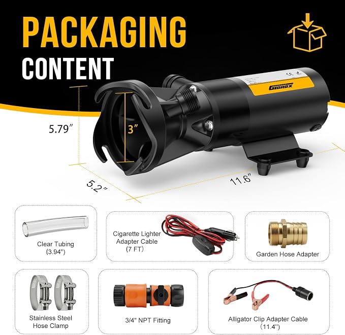 12V RV Portable Macerator Pump, 12GPM Self-Priming Sewage Quick Grinder Pump, Suction 3.5 Feet Lift 10 Feet Waste Pumps for RV Camper Boat Kitchen