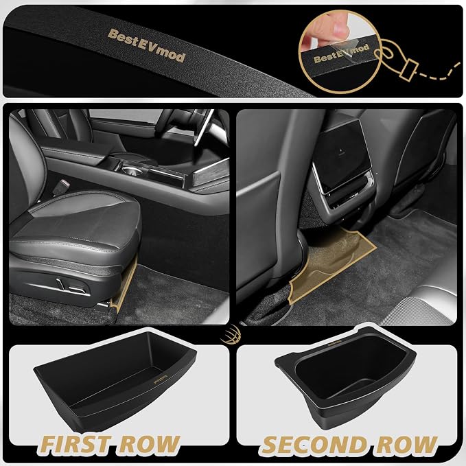 BestEvMod for 2026+ Model Y Juniper Refresh 3PCS Storage Bundle Trash Can Backseat Storage Box Garbage Rear Bin Can Anti-Slip Rear Center Console Organizer 1 + Under Seat Organizer Box2