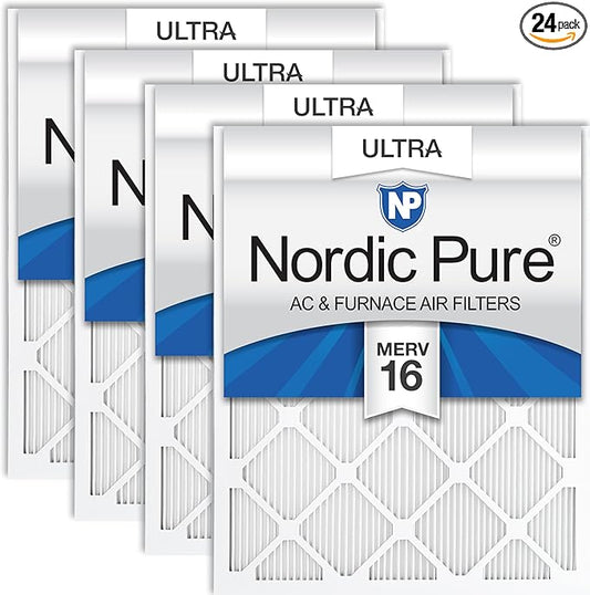 Nordic Pure 16x20x1 (Actual Size: 15 1/2 x 19 1/2 x 3/4) Pleated Ultra MERV 16 AC Furnace Air Filters–With 2.5X More Media for Allergy & Dust Relief, Max Efficiency & Low Airflow Resistance 24 Pack
