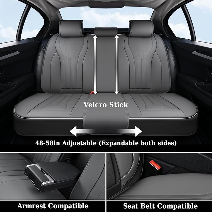 Coverado Car Seat Covers Full Set, Luxury Nappa Leather Seat Covers, Waterproof Seat Cover for Cars, Front and Rear Seat Cover Car Seat Protector, Automotive Seat Cover Universal Fit Most Cars(Gray)
