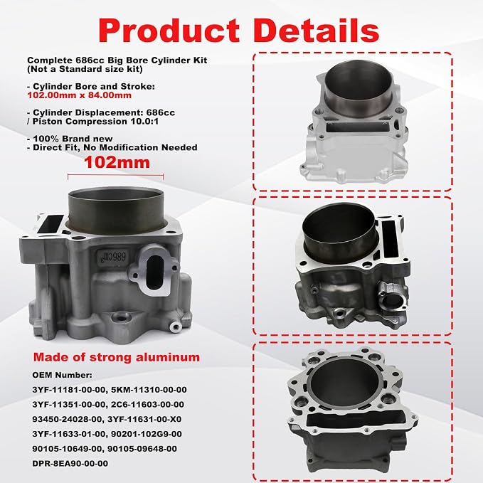 102MM Cylinder Piston Top End Rebuild Kit Compatible with yamaha Raptor 660R Grizzly 660