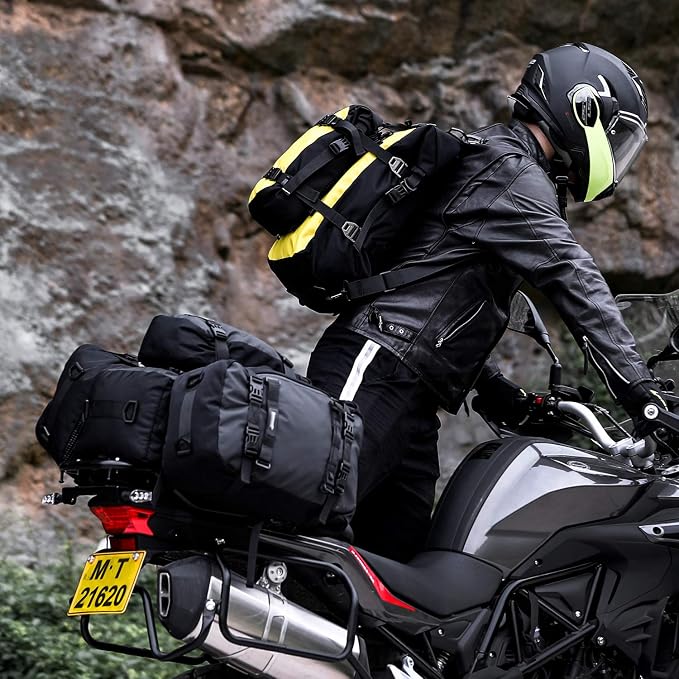 Waterproof Motorcycle Tail Bag 30L Motorbike Rear Rack Storage Bag Saddle Pannier for Touring Adventure Commuting Black